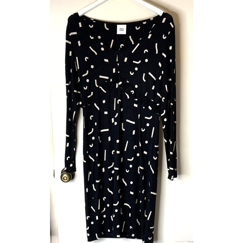 Mamalicious Midi Dress Women Size S Two Function Black/Cream Print Long Sleeve